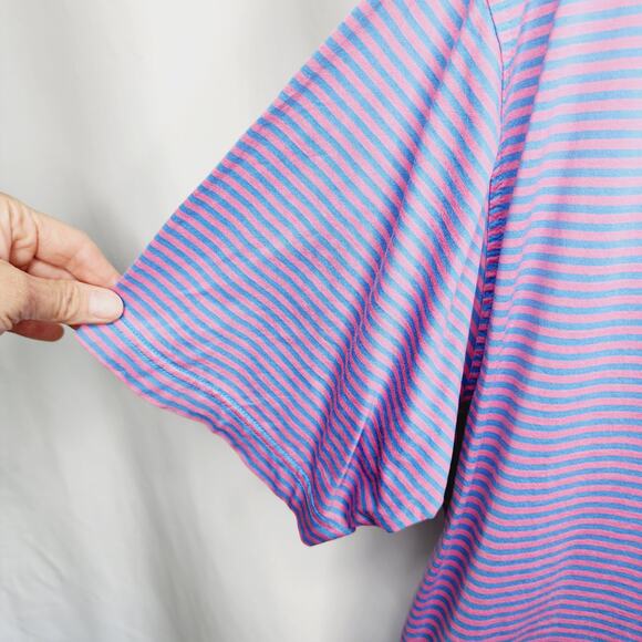 Peter Millar Blue & Pink Striped Short Sleeve Men's Polo Shirt Size Large - Picture 7 of 9